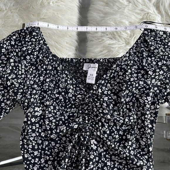 NWT Japna Black & White Floral Drawstring Crop Top - Picture 6 of 9